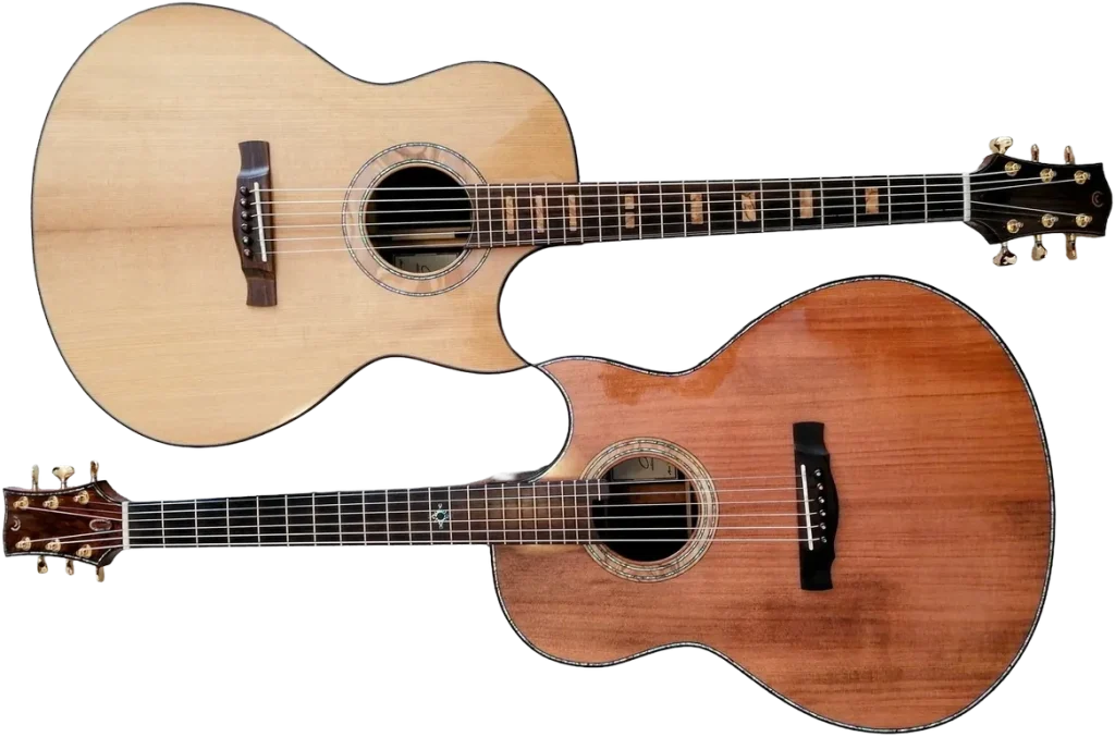 Confronto tra due chitarre Corsalini Grand Auditorium Cutaway: versione con top in Abete e versione con top in Cedro